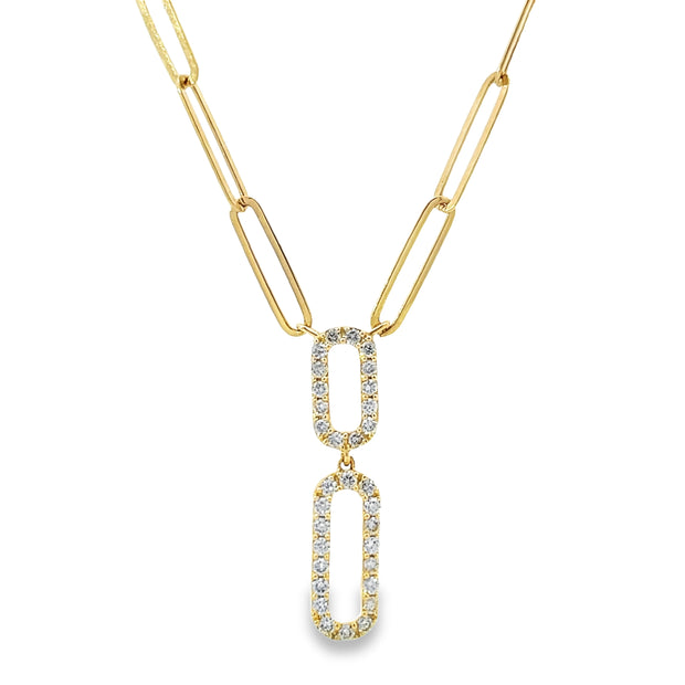 14 Karat Yellow Gold Diamond Paper Clip Necklace