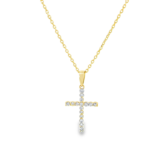 14 Karat Yellow Gold Diamond Cross Pendant