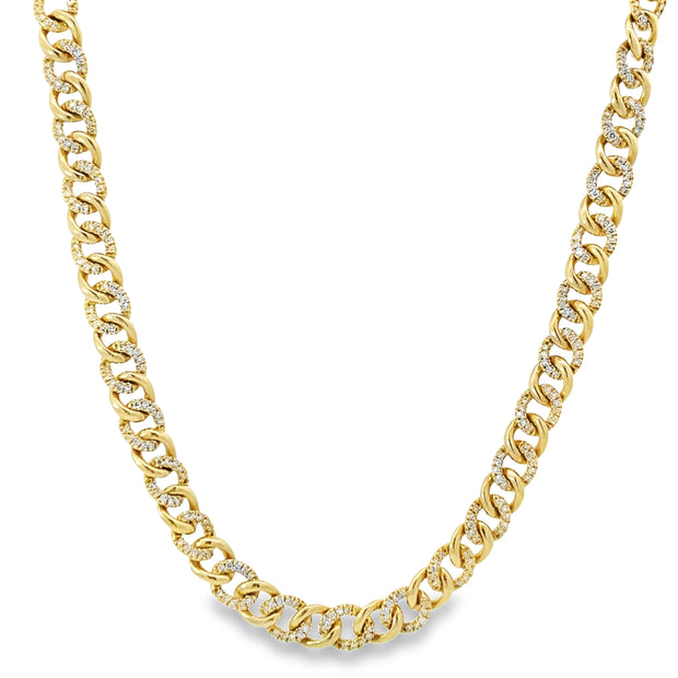 14 Karat Yellow Gold Diamond Link Necklace