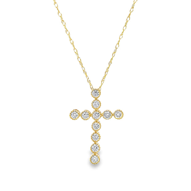 14 Karat Yellow Gold Diamond Cross Pendant