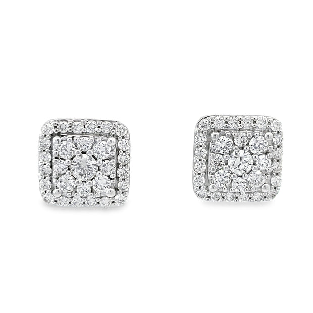 14 Karat White Gold Diamond Cluster Earrings