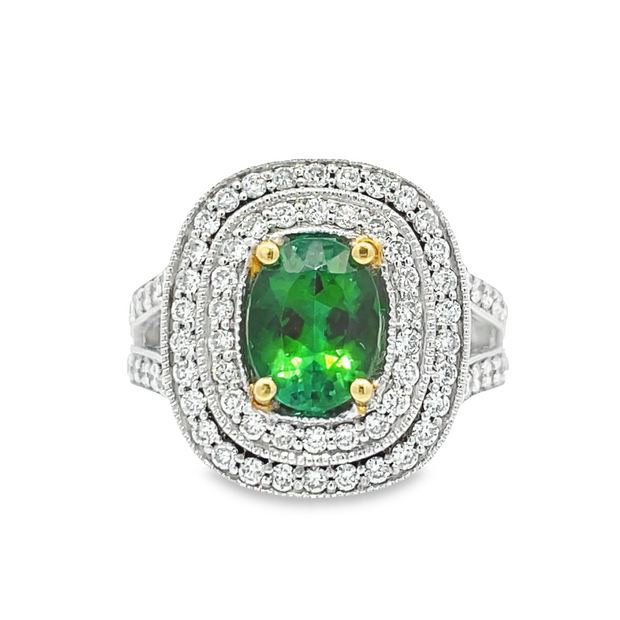 14 Karat White Gold Green Tourmaline Ring