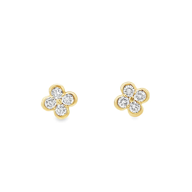 14 Karat Yellow Gold Diamond Clover Earrings 0.66 TDW