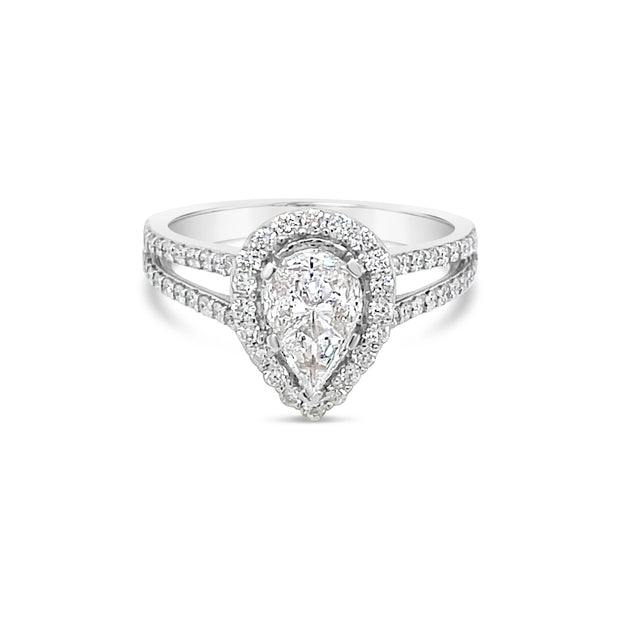14 Karat White Gold Pear Shape Diamond Cluster Engagement Ring 1.06TDW