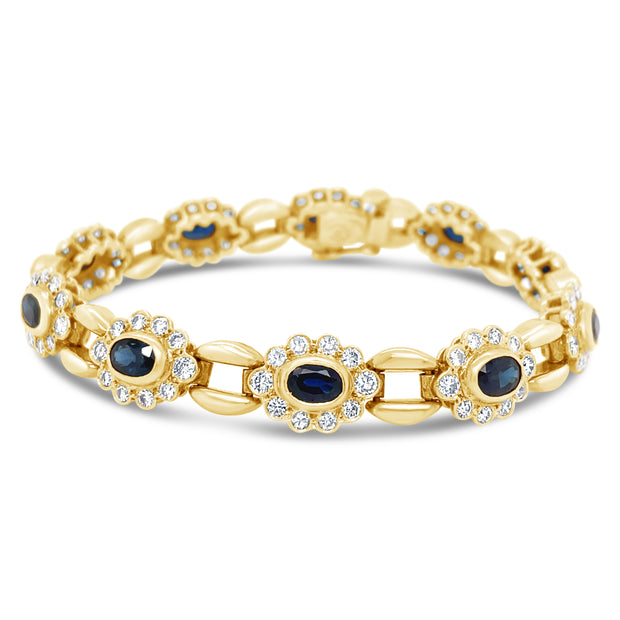 18 Karat Yellow Gold Estate Sapphire & Diamond Bracelet