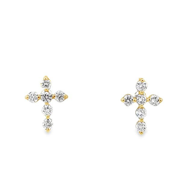 14 Karat Yellow Gold Diamond Cross Earrings 0.35 TDW