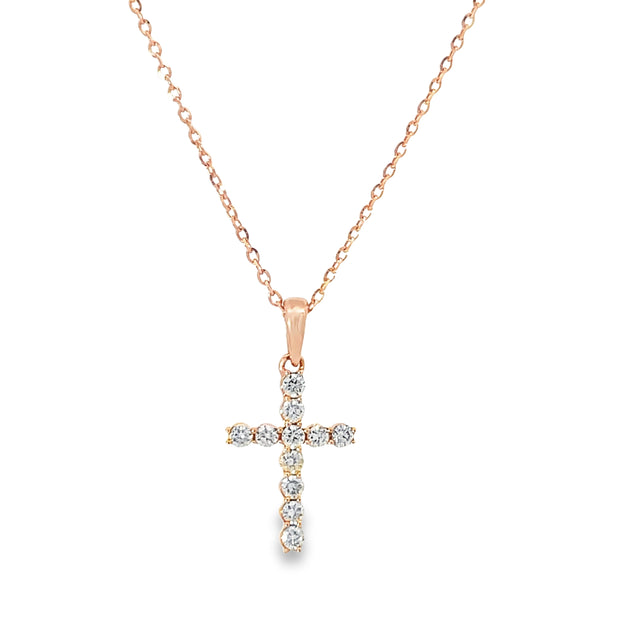 14 Karat Rose Gold Diamond Cross Necklace