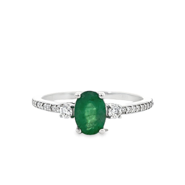 14 Karat White Gold Oval Emerald Ring
