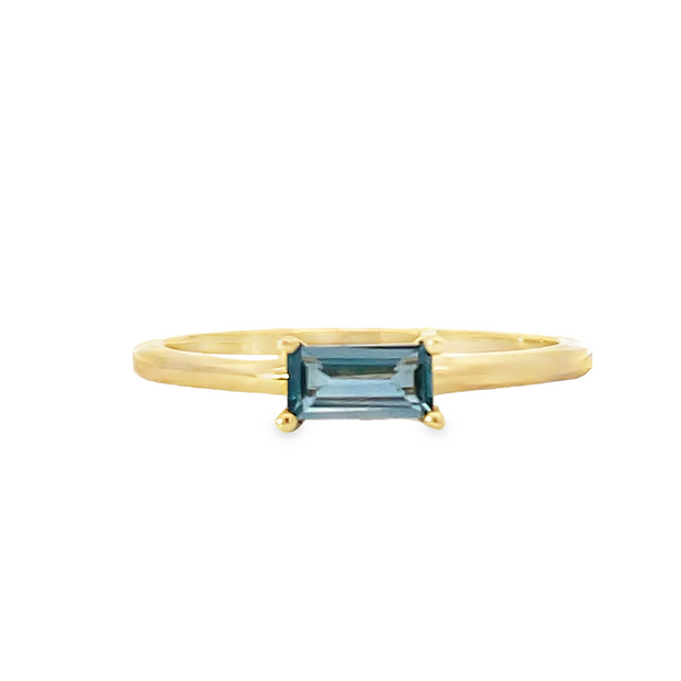 14 Karat White Gold  Blue Topaz Baguette Ring