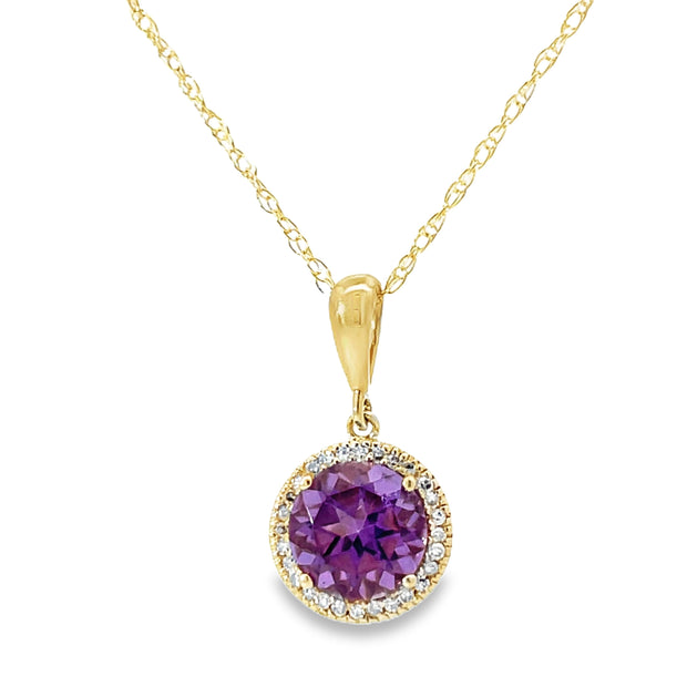 10 Karat Yellow Gold Amethyst Pendant .08TDW