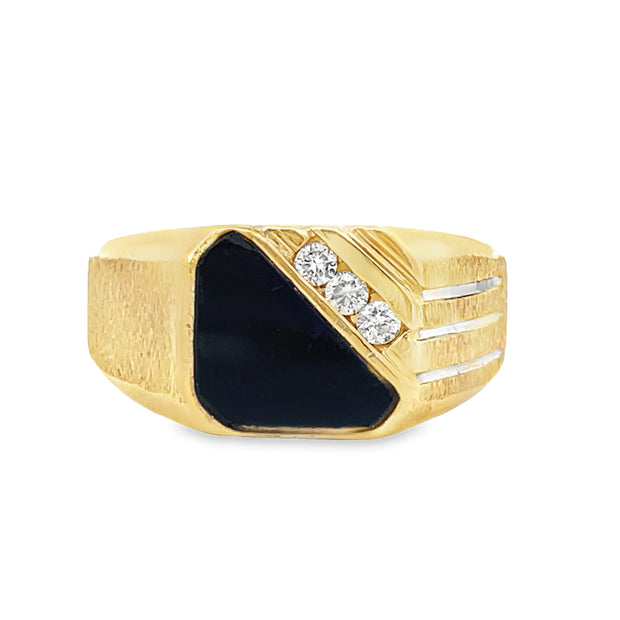 14 Karat Yellow Gold Diamond & Onyx Fashion Ring 0.12 TDW