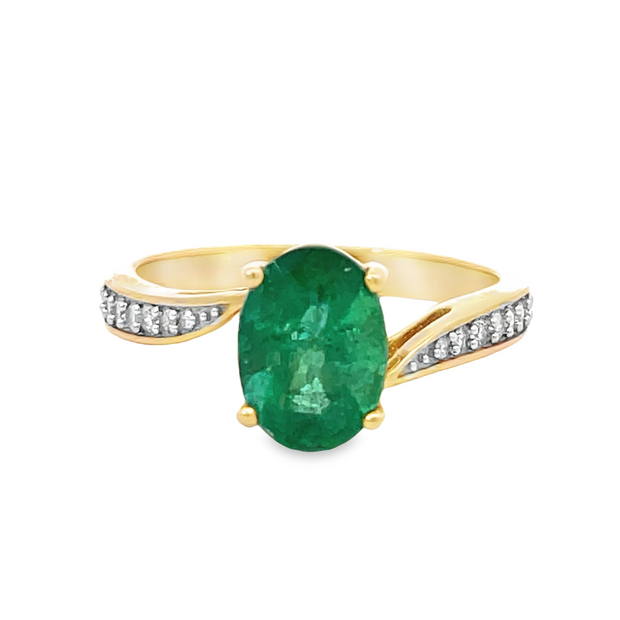 14 Karat Yellow Gold Oval Emerald Ring