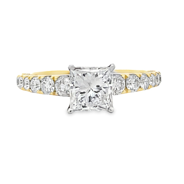 18 Karat Yellow Gold Princess Cut Diamond Engagement Ring