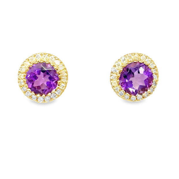 14 Karat Yellow Gold Amethyst Earrings