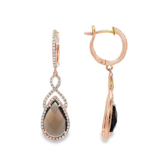 14 Karat Rose Gold Smoky Topaz & Diamond Earrings