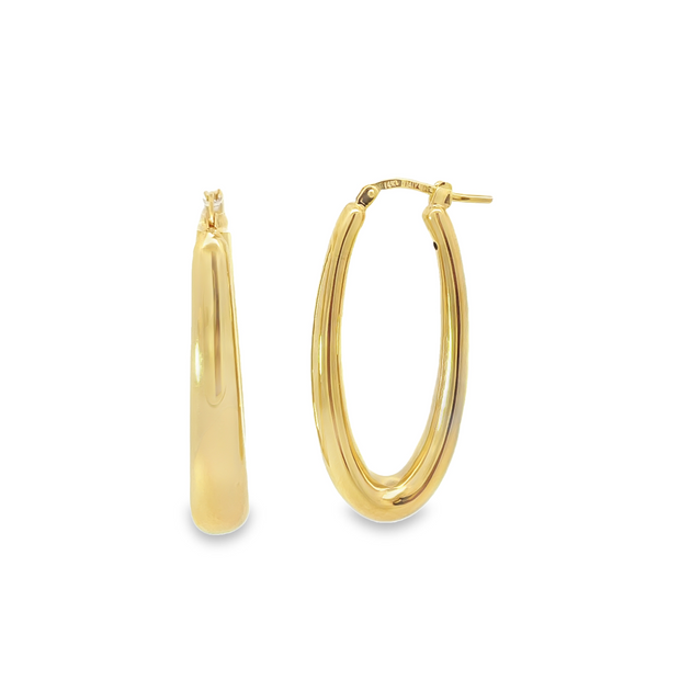 14 Karat Yellow Gold Oblong "Harlow" Hoop Earrings