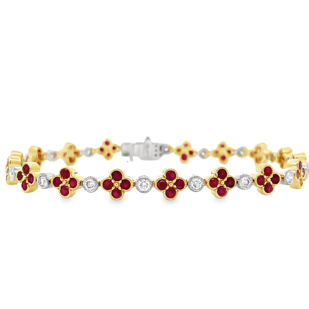 14 Karat Yellow Gold Ruby & Diamond Bracelet 0.79 TDW