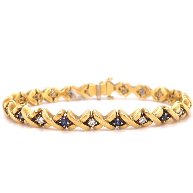 18 Karat Yellow Gold Estate Sapphire & Diamond Bracelet