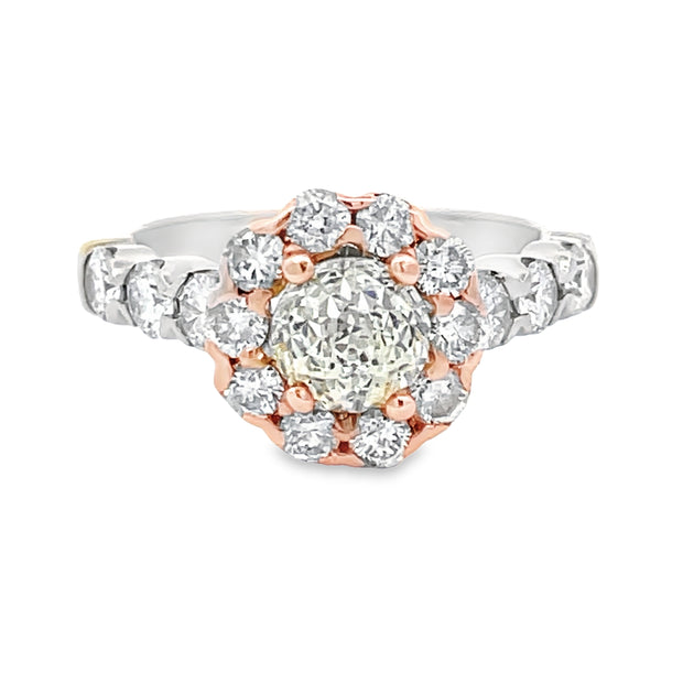 14 Karat White and Rose Gold Diamond Engagement Ring