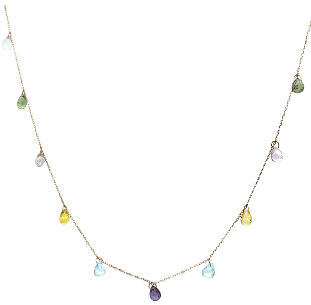 14 Karat Yellow Gold Multi Color Sapphire Necklace