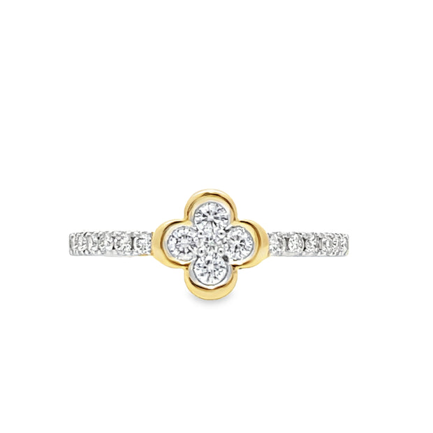 14 Karat Yellow Gold Diamond Clover Ring
