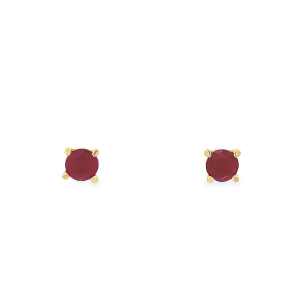 14 Karat Yellow Gold Round Ruby Earrings