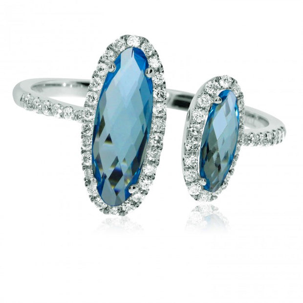 14 Karat White Gold Oval Blue Topaz Ring .29TDW