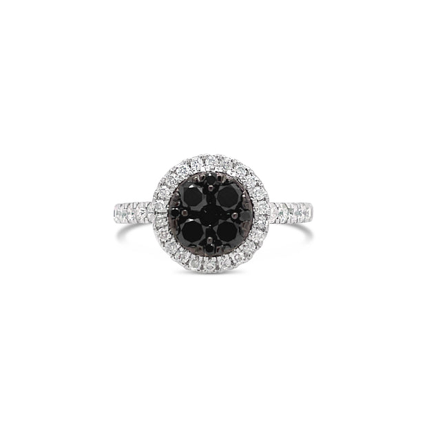 14 Karat White Gold Black Diamond Fashion Ring