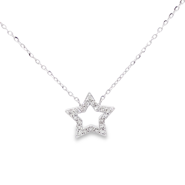 14 Karat White Gold Diamond Star Necklace