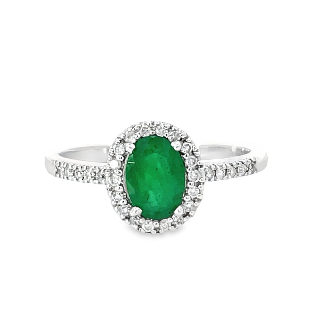 14 Karat White Gold Oval Emerald Ring