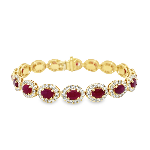 14 Karat Yellow Gold Ruby & Diamond Bracelet