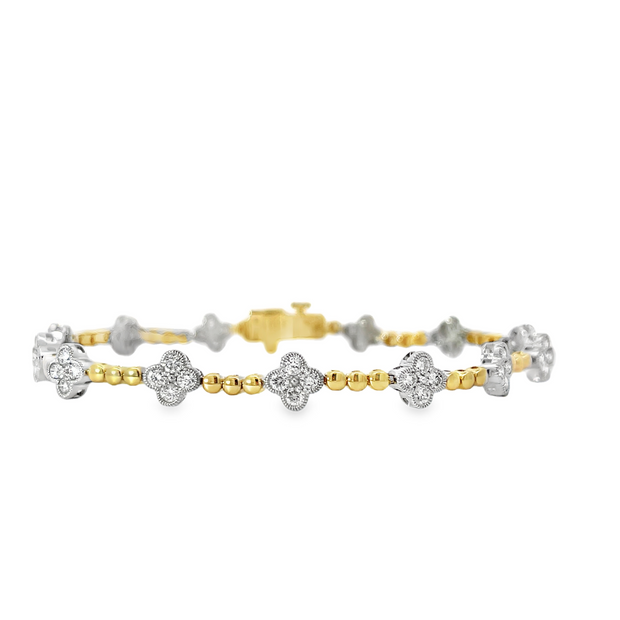 14 Karat Yellow Gold Diamond Clover Bracelet 1.82 TDW