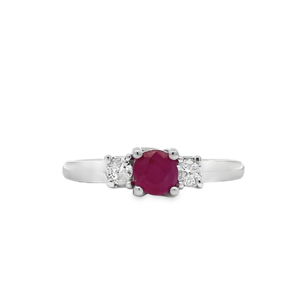 14 Karat White Gold Round Ruby Ring