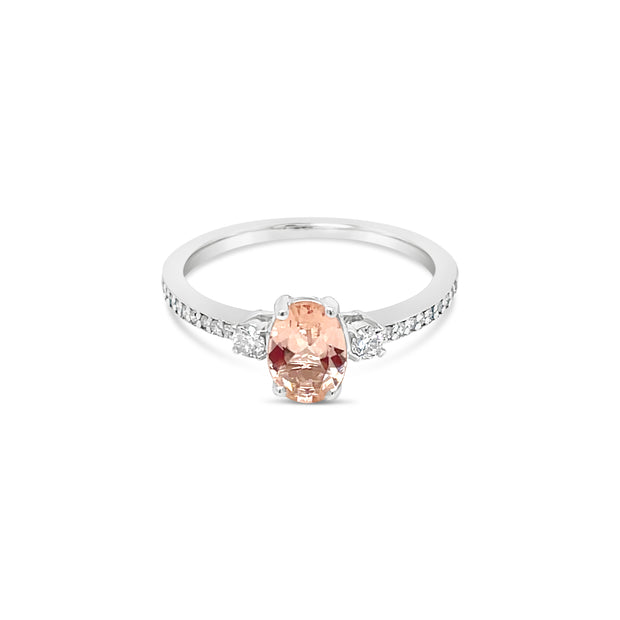 14 Karat White Gold Oval Morganite Ring 0.56 TDW