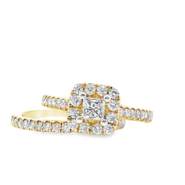14 Karat Yellow Gold Princess Cut Diamond Bridal Set