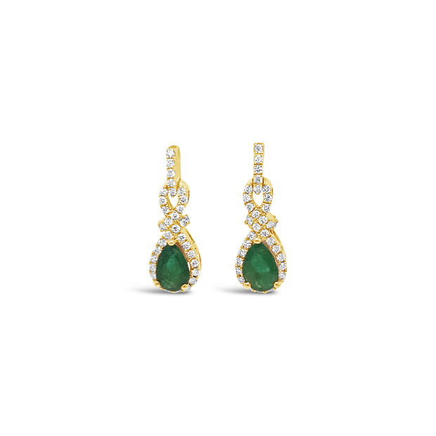 14 Karat Yellow Gold Pear Emerald Earrings