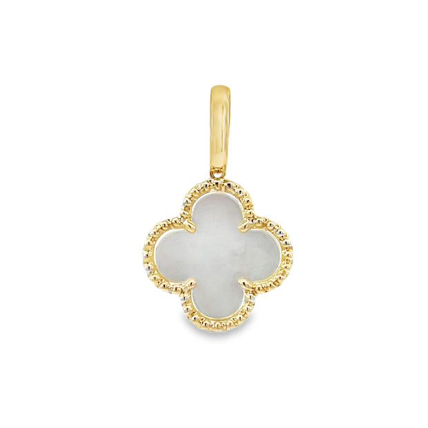 14 Karat Yellow Gold Mother Of Pearl Clover Pendant