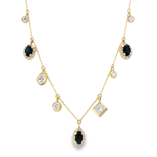 14 Karat Yellow Gold Sapphire & Diamond Necklace