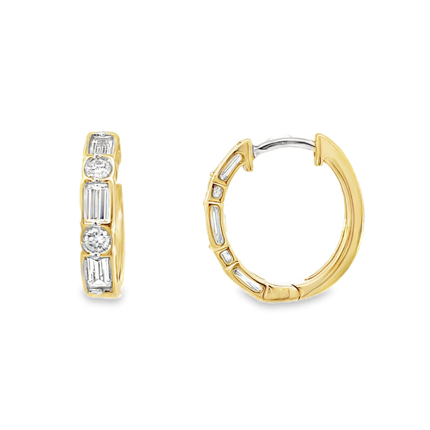 14 Karat Yellow Gold Diamond Baguette Hoops 0.98 TDW