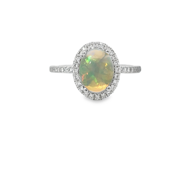 14 Karat White Gold Oval Opal Ring