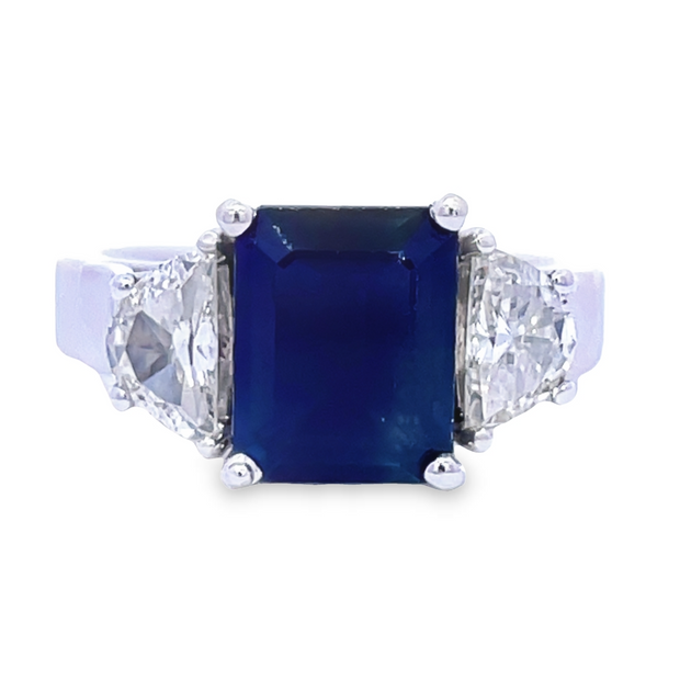 Platinum Sapphire Ring with Diamond Side Stones