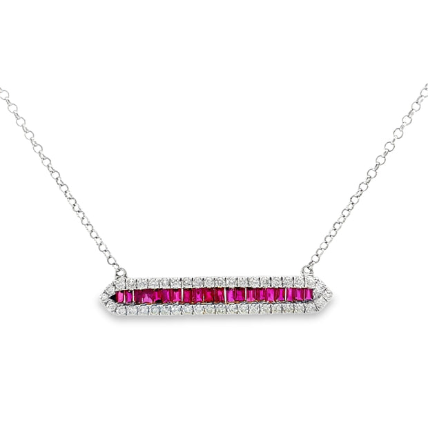 14 Karat White Gold Ruby Necklace 0.36 TDW