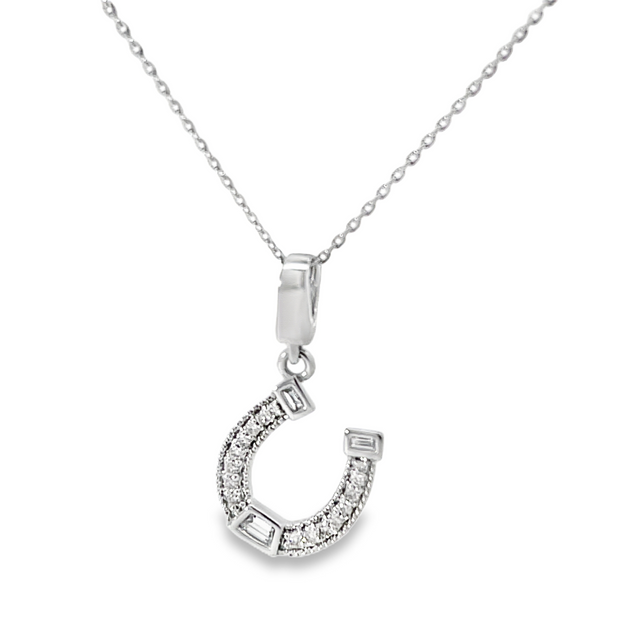 14 Karat White Gold Diamond Horseshoe Necklace 0.13 TDW