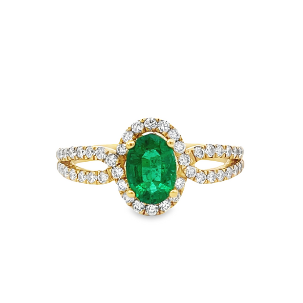 18 Karat Yellow Gold Oval Emerald Ring