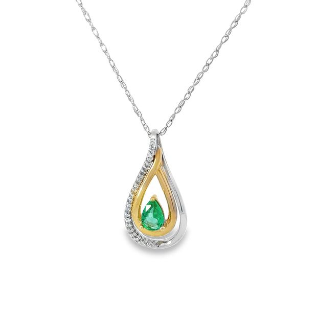 14 Karat Two-tone Gold Emerald Pendant
