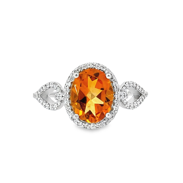 14 Karat White Gold Oval Citrine Ring