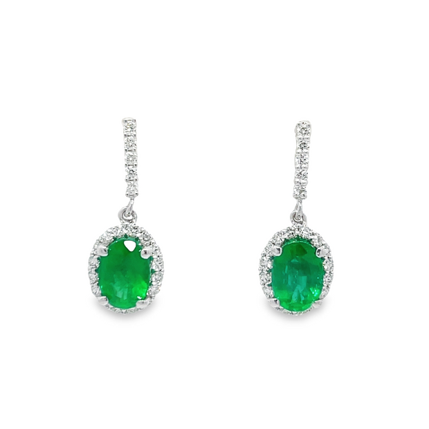 14 Karat White Gold Emerald Earrings