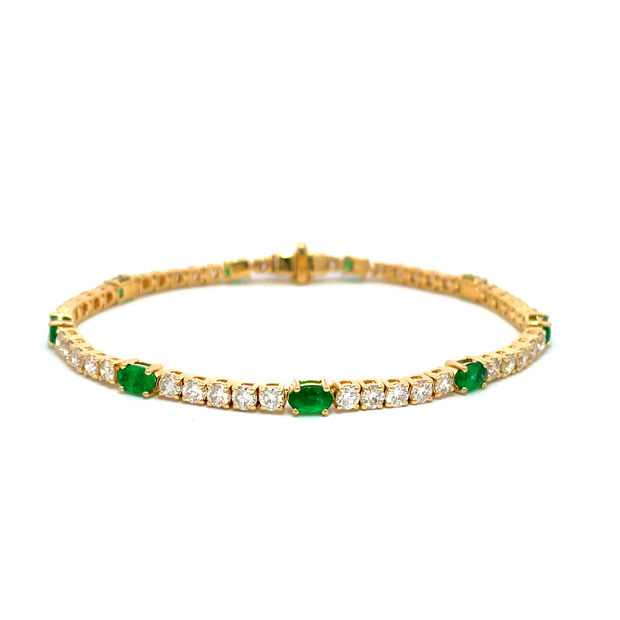 14 Karat Yellow Gold Emerald & Diamond Bracelet